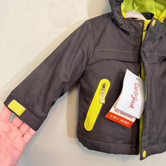 Cat & Jack All Weather 3 in 1 Jacket Baby Boy 12M Gray Hooded Winter Fleece NWT - Picture 11 of 11